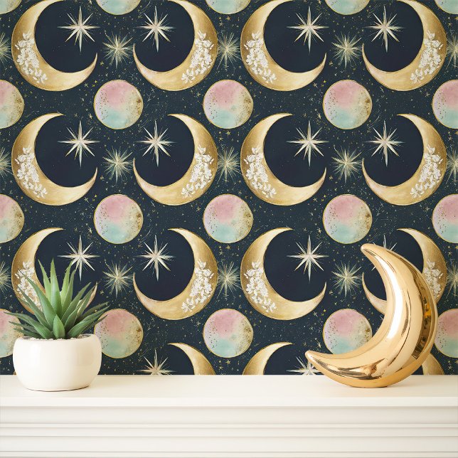 Gouden hemelse manen en sterren behang (Creator heeft geüpload)
