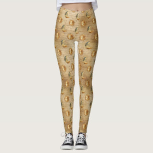 Gouden Hemelse Zon Maan Vintage Astrologie Patroon Leggings