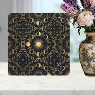Gouden Hemelse Zon Maanfasen Geometrisch Patroon Tegeltje