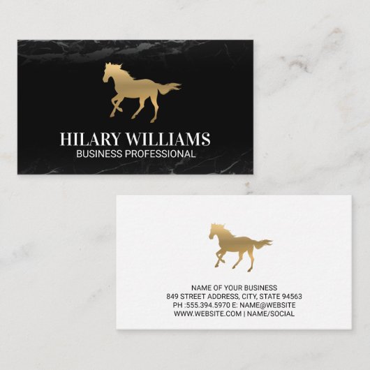 Gouden hengst | Zwarte marmer Visitekaartje (Voorkant / Achterkant)