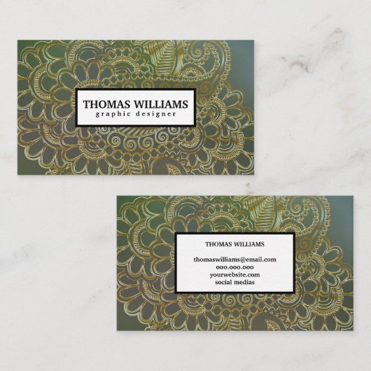 Gouden henna bloem achtergrond paisley patroon visitekaartje (Voorkant / Achterkant)