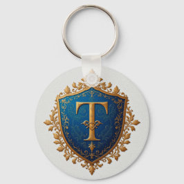 Gouden Heraldisch Schild Letter T Koninklijk Monog Sleutelhanger