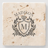 Gouden Heraldisch Wapen Kroon Monogram Stenen Onderzetter (Voorkant)