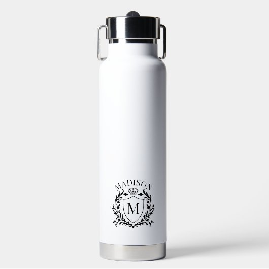Gouden Heraldische Kroon Monogram Waterfles (Voorkant)