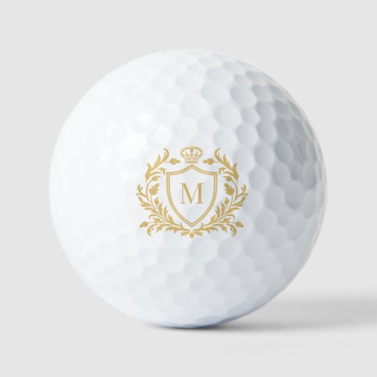 Gouden Heraldische Kroon Wapen Initiaal Golfballen (Voorkant)