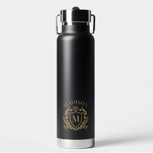 Gouden Heraldische Wapen Kroon Monogram Waterfles (Voorkant)