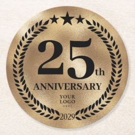 Gouden herdenkingsmunt 25e Jubileum Business Logo Ronde Kartonnen Onderzetter