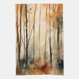 Gouden Herfst Aquarel Bos Bosland Patroon Theedoek