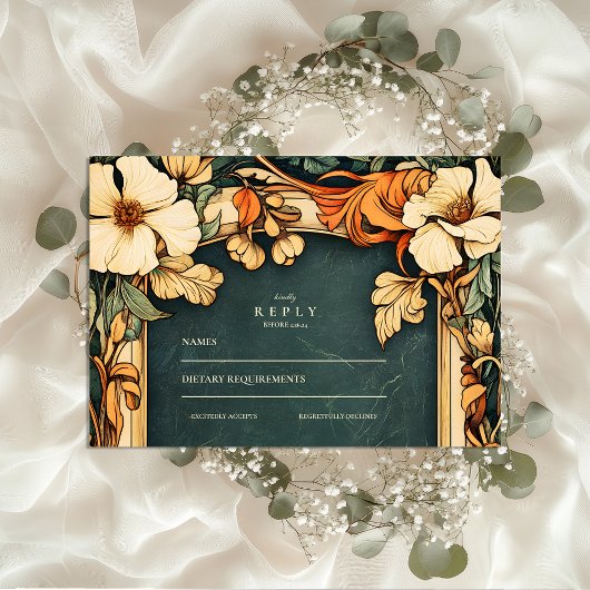 Gouden herfst Art Nouveau bruiloft RSVP Kaartje