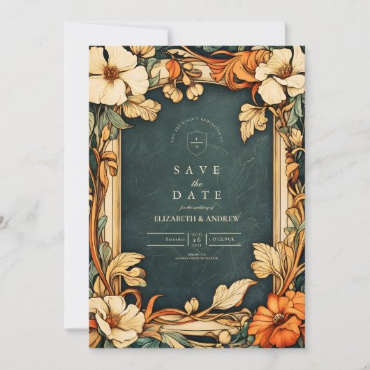 Gouden herfst Art Nouveau bruiloft Save The Date (Voorkant)