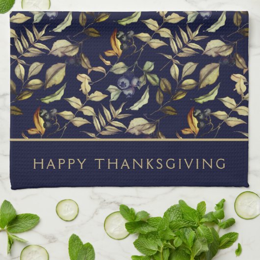 Gouden herfst bladeren & bessen op maat theedoek (Gevouwen)