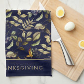 Gouden herfst bladeren & bessen op maat theedoek (Quarter Fold)