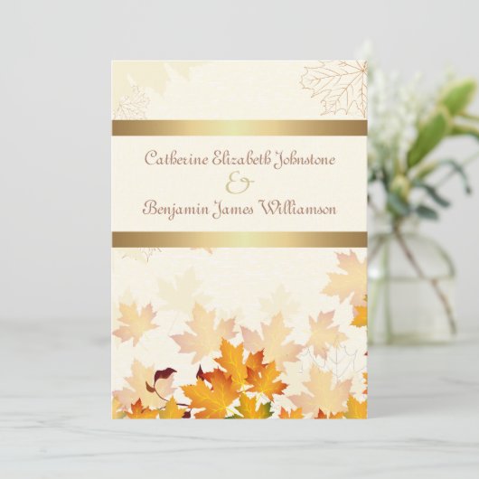 Gouden herfst bladeren bruiloft kaart (Staand voorkant)