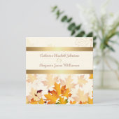 Gouden herfst bladeren bruiloft kaart (Staand voorkant)
