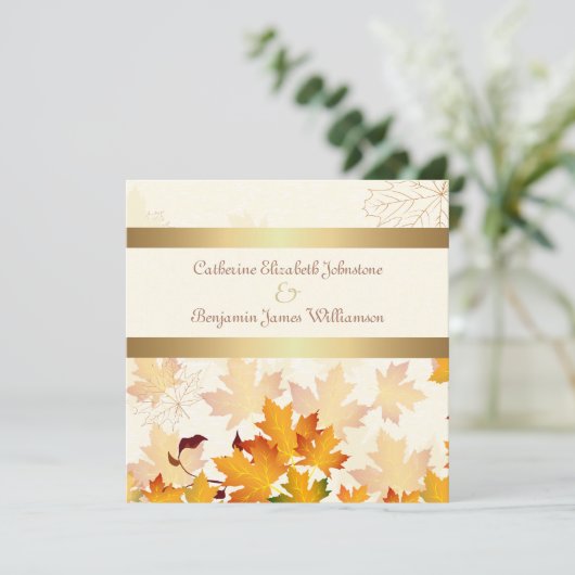 Gouden herfst bladeren bruiloft kaart (Staand voorkant)