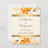 Gouden herfst bladeren bruiloft opslaan van de dat save the date (Voorkant)
