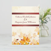 Gouden herfst bladeren met rode bruiloft kaart (Staand voorkant)