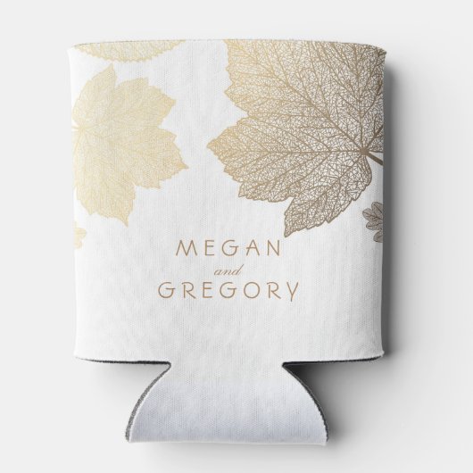 Gouden herfst bladeren wit rustieke bruiloft blikjeskoeler (Achterkant)