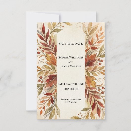 Gouden Herfst Bloemige Save The Date Kaart (Voorkant)