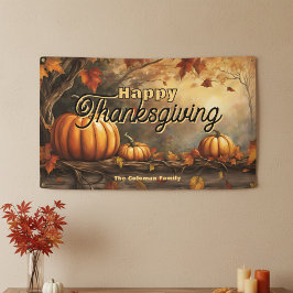 Gouden Herfst Bos Oranje Pompoenen Thanksgiving Spandoek