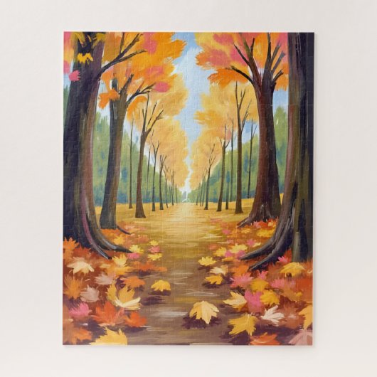 Gouden herfst bospad warme aquarel blad legpuzzel (Verticaal)