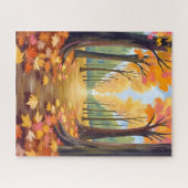 Gouden herfst bospad warme aquarel blad legpuzzel (Horizontaal)