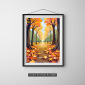 Gouden herfst bospad warme aquarel blad poster