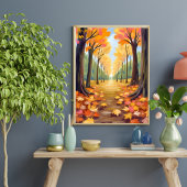 Gouden herfst bospad warme aquarel blad poster