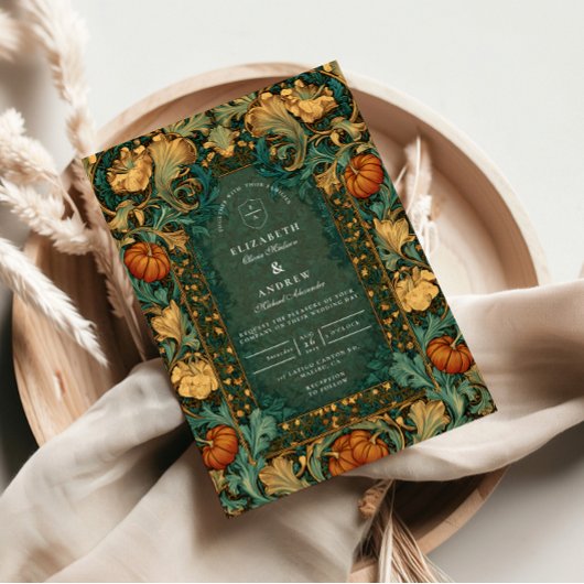 Gouden Herfst Botanische Bruiloft Kaart