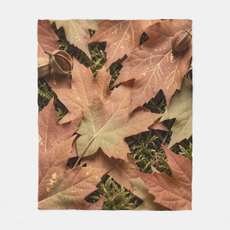 Gouden Herfst Esdoornbladeren Mos Herfstloof Fleece Deken