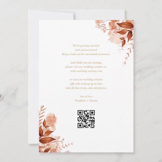 Gouden Herfst Herfst Bloemen QR Code Bruiloft Save The Date (Achterkant)
