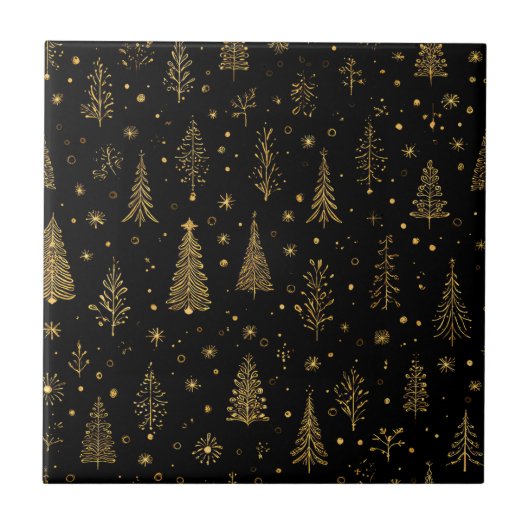Gouden Herfst Kerst Botanisch Patroon (2) Tegeltje (Voorkant)