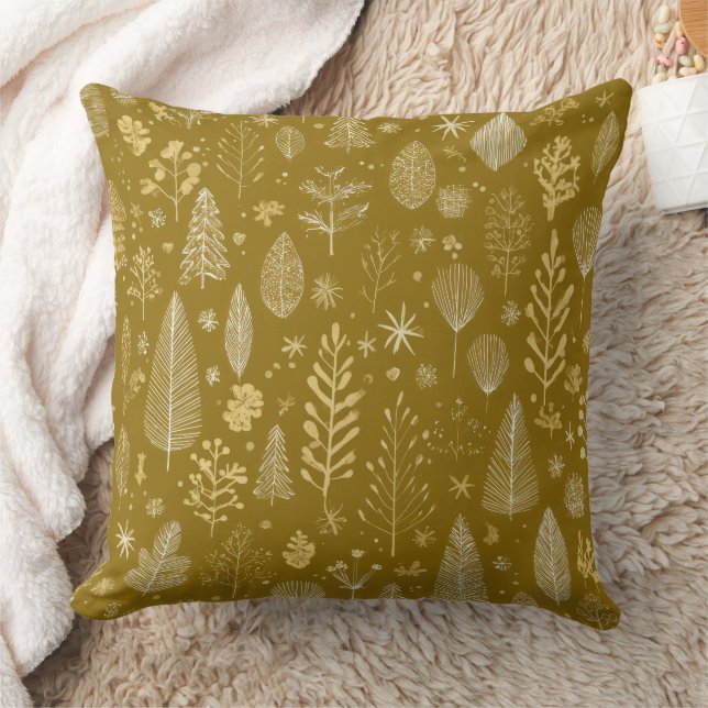 Gouden Herfst Kerst Botanisch Patroon Kussen (Deken)