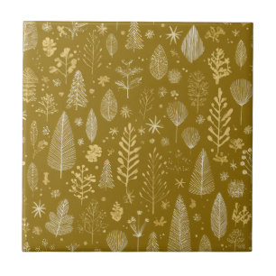 Gouden Herfst Kerst Botanisch Patroon Tegeltje