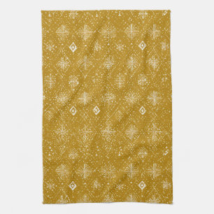 Gouden Herfst Kerst Sneeuwvlok Patroon Theedoek