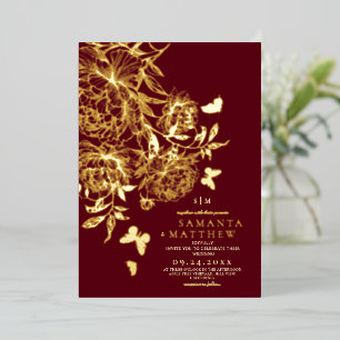 Gouden herfst⎮Moderne bloemige minimalistische tro Folie Uitnodiging
