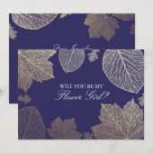 Gouden Herfst Navy Trouw Bloemenmeisje Uitnodiging (Voorkant / Achterkant)