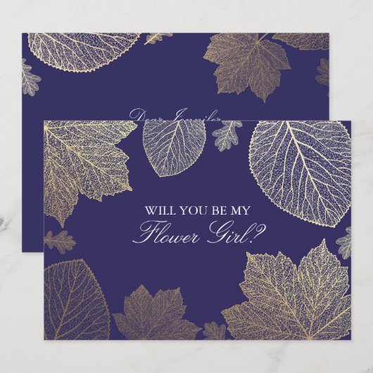 Gouden Herfst Navy Trouw Bloemenmeisje Uitnodiging (Voorkant / Achterkant)
