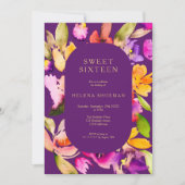 Gouden herfst oversize bloemige waterverf Sweet 16 Kaart (Voorkant)