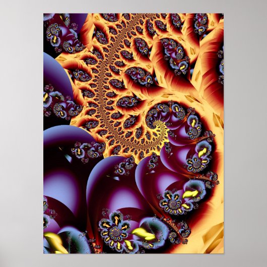 Gouden Herfst Psychedelische Spiraal Fractale Kuns Poster (Voorkant)
