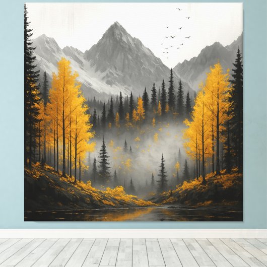 Gouden Herfst Reflecties Canvas Afdruk (Insitu (Houten vloer))