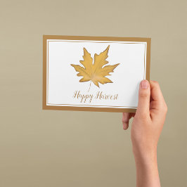 Gouden Herfstblad Gelukkig Oogstfeest Feestdagen Kaart