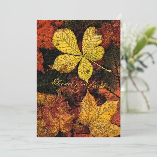  gouden herfstbladeren bruiloft kaart (Staand voorkant)