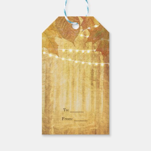Gouden herfstbladeren rustieke bossen cadeaulabel (Voorkant)