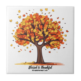 Gouden herfstbomen fijne Thanksgiving groet Tegeltje