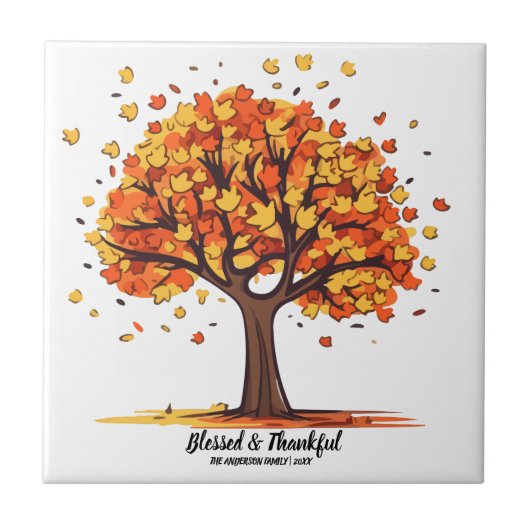 Gouden herfstbomen fijne Thanksgiving groet Tegeltje (Voorkant)