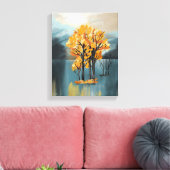 Gouden herfstbomen op Blue Lake Canvas (Insitu (Woonkamer))