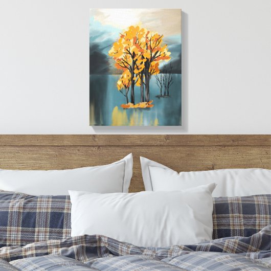 Gouden herfstbomen op Blue Lake Canvas (Insitu (Slaapkamer))