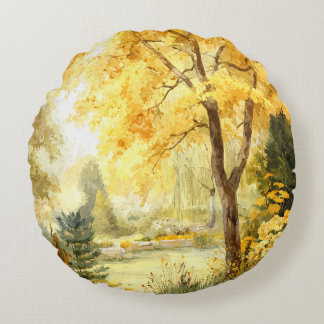 Gouden herfstbomen waterverf park kussen