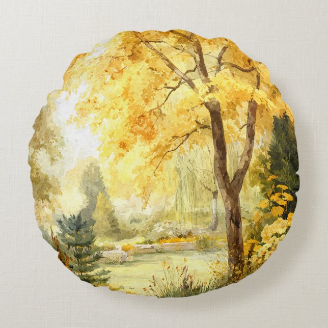 Gouden herfstbomen waterverf park kussen (Voorkant)